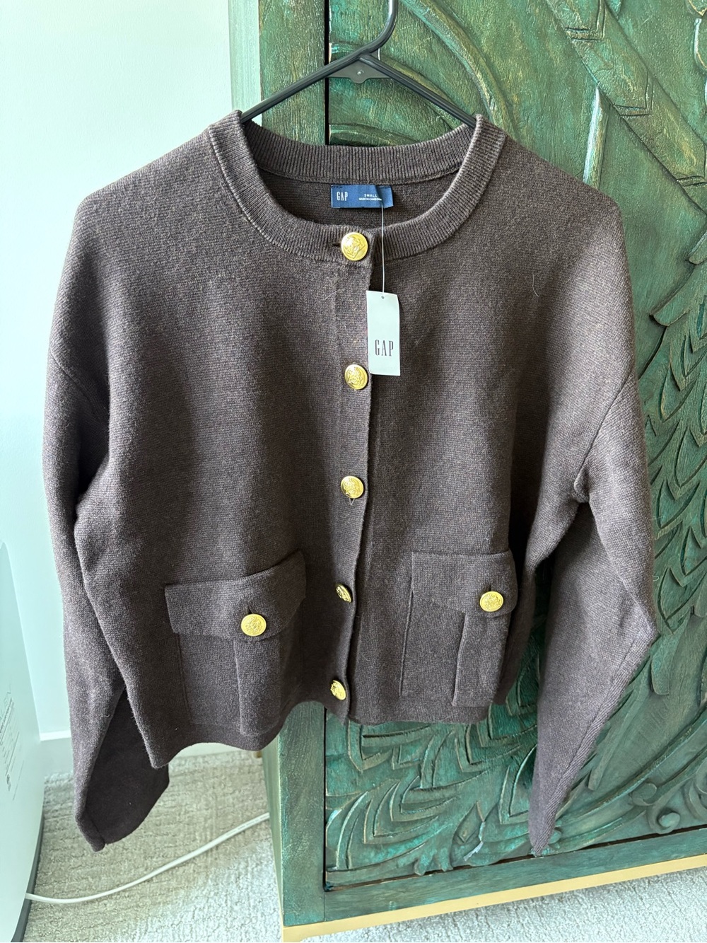 GAP Terra Brown Button-Front Cardigan Jacket with Gold Buttons - S